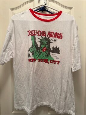 the Rolling Stones White Graphic Tee with Red Trim